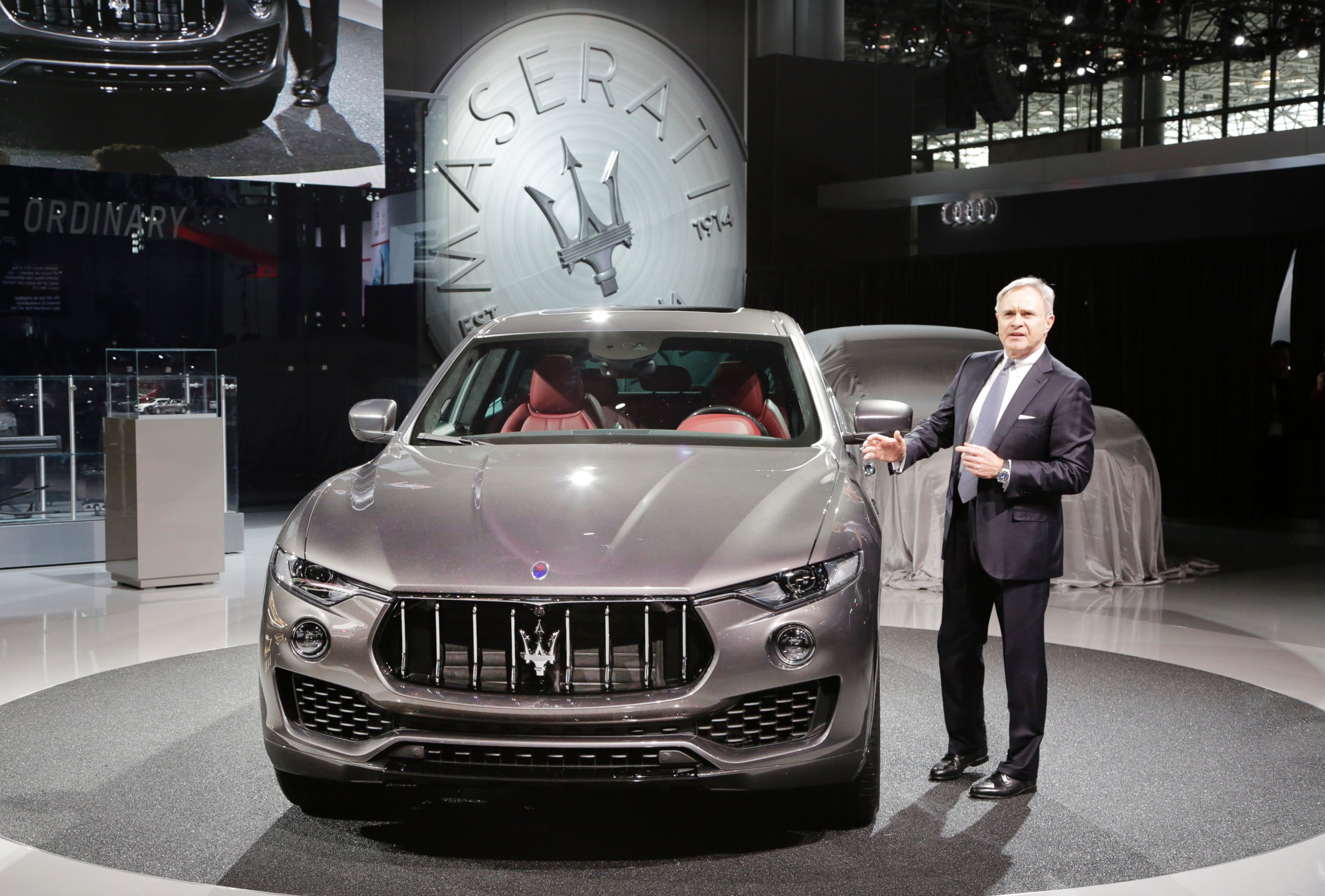 PHOTO: Maserati CEO Harald Wester discusses the 2017 Levante SUV, Wednesday, March 23, 2016, at the New York International Auto Show.
