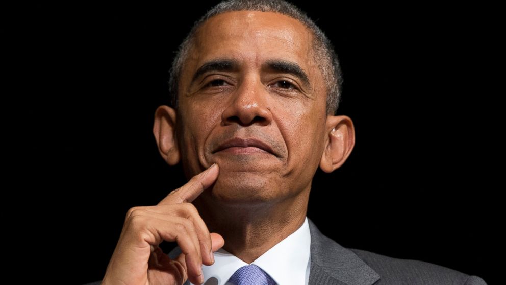 President Barack Obama looks out as he sits on stage at the Warner Theatre in Washington, June 17, 2015.
