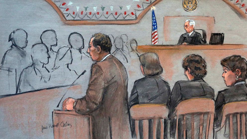 PHOTO: It this courtroom sketch, U.S. Attorney William Weinreb delivers opening statements on the first day of the federal death penalty trial of Boston Marathon bombing suspect Dzhokhar Tsarnaev on March 4, 2015, in Boston.