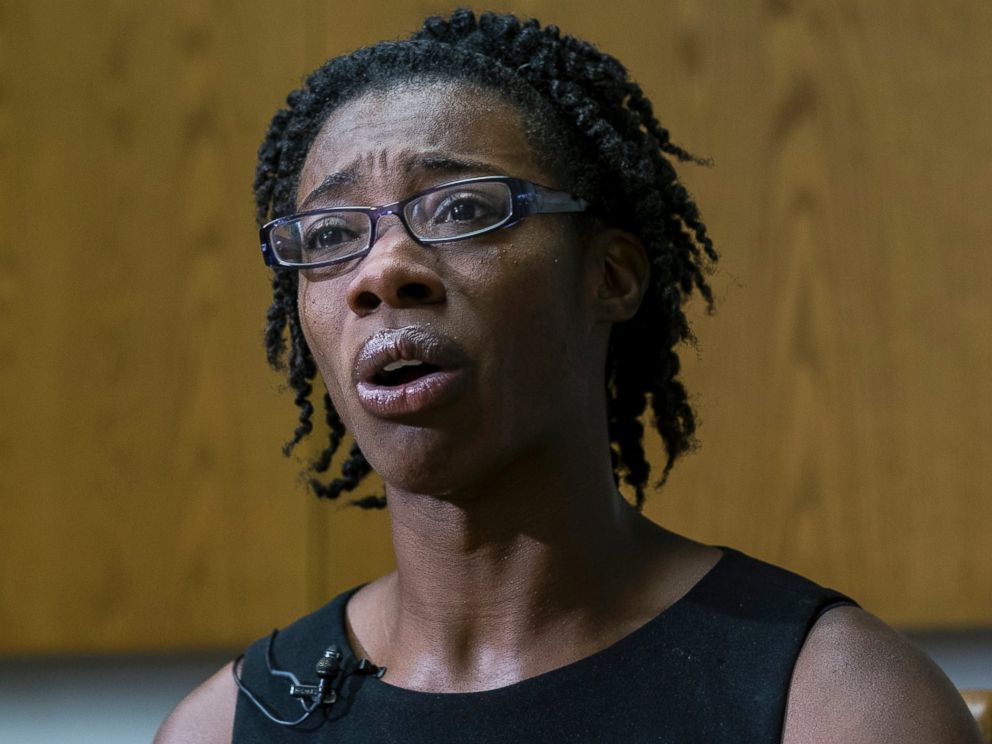 PHOTO: Breaion King, who was violently thrown to the ground by a white Austin, Texas, police officer during a traffic stop in 2015, speaks at a news conference, July 22, 2016, in Austin, Texas.