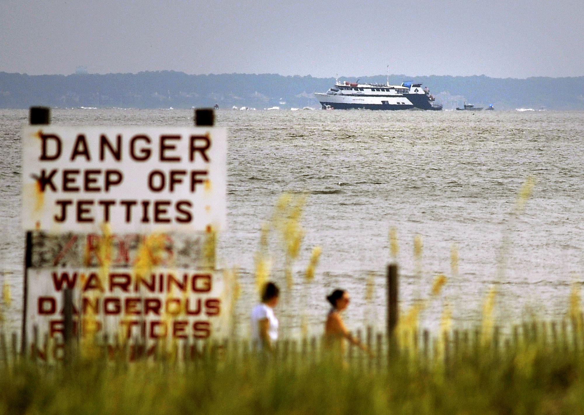 PHOTO: The casino boat Escapade, with 123 people aboard, is grounded 1.8 miles off the north end of Tybee Island, Ga., July 16, 2014.