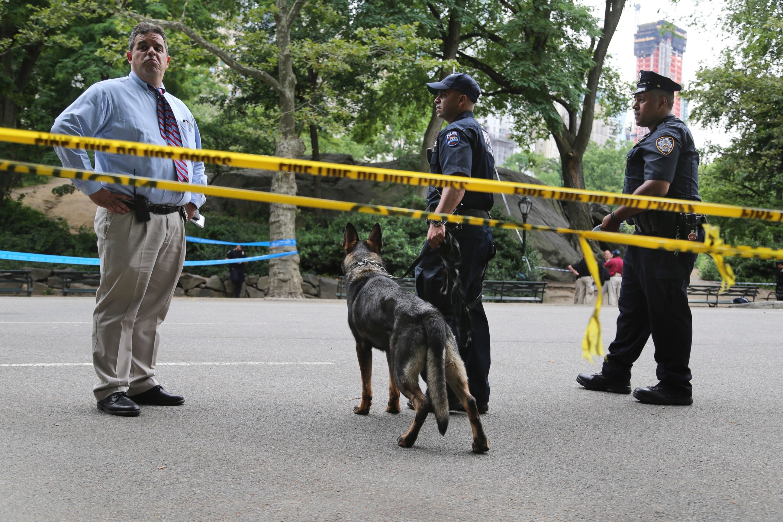 PHOTO: Emergency officials work near the scene of an explosion in Central Park in New York City, July 3, 2016. 