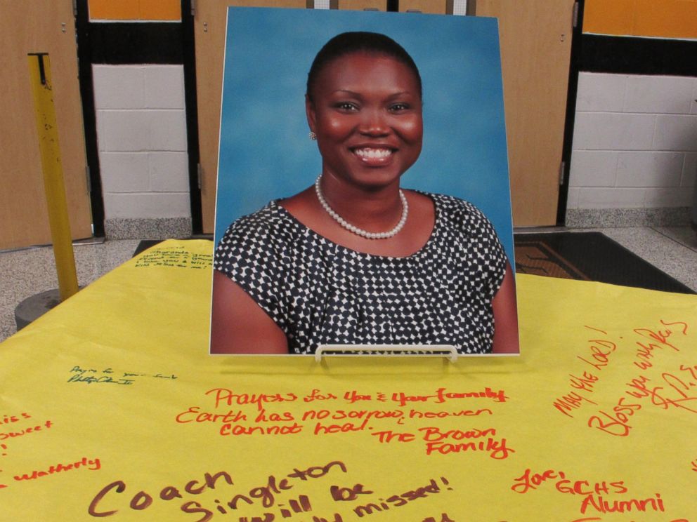 PHOTO: A picture of Sharonda Coleman-Singleton sits on paper signed by students, teachers and friends on June 18, 2015, in Goose Creek, S.C.