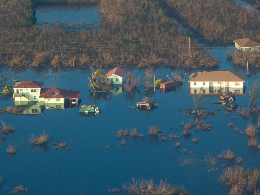 PHOTO: In this aerial photo, homes are seen under the floodwaters caused by Hurricane Joaquin in the Southern area of Long Island, Bahamas, Monday, Oct. 5, 2015.