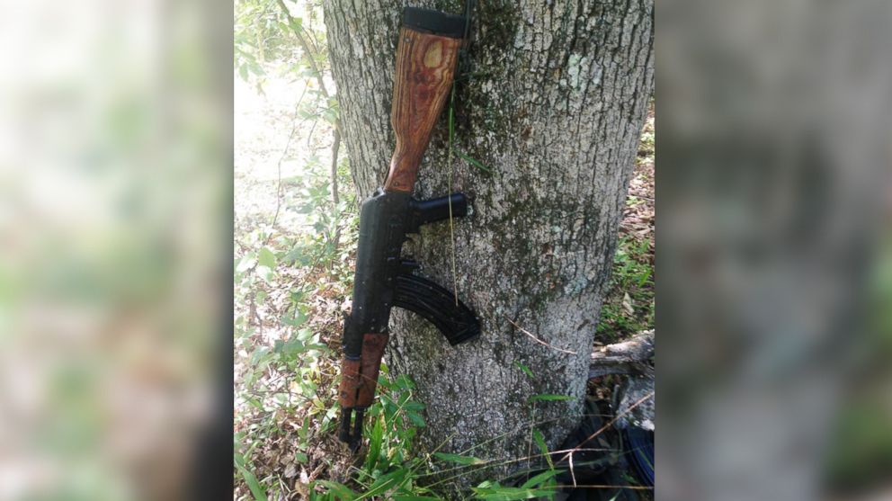 PHOTO: A police photo shows what they say is an AK-47-style assault rifle that they have recovered from the woods in the manhunt for Eric Frein, who allegedly opened fire in a deadly ambush at a Pennsylvania state police barracks on Sept. 12, 2014.