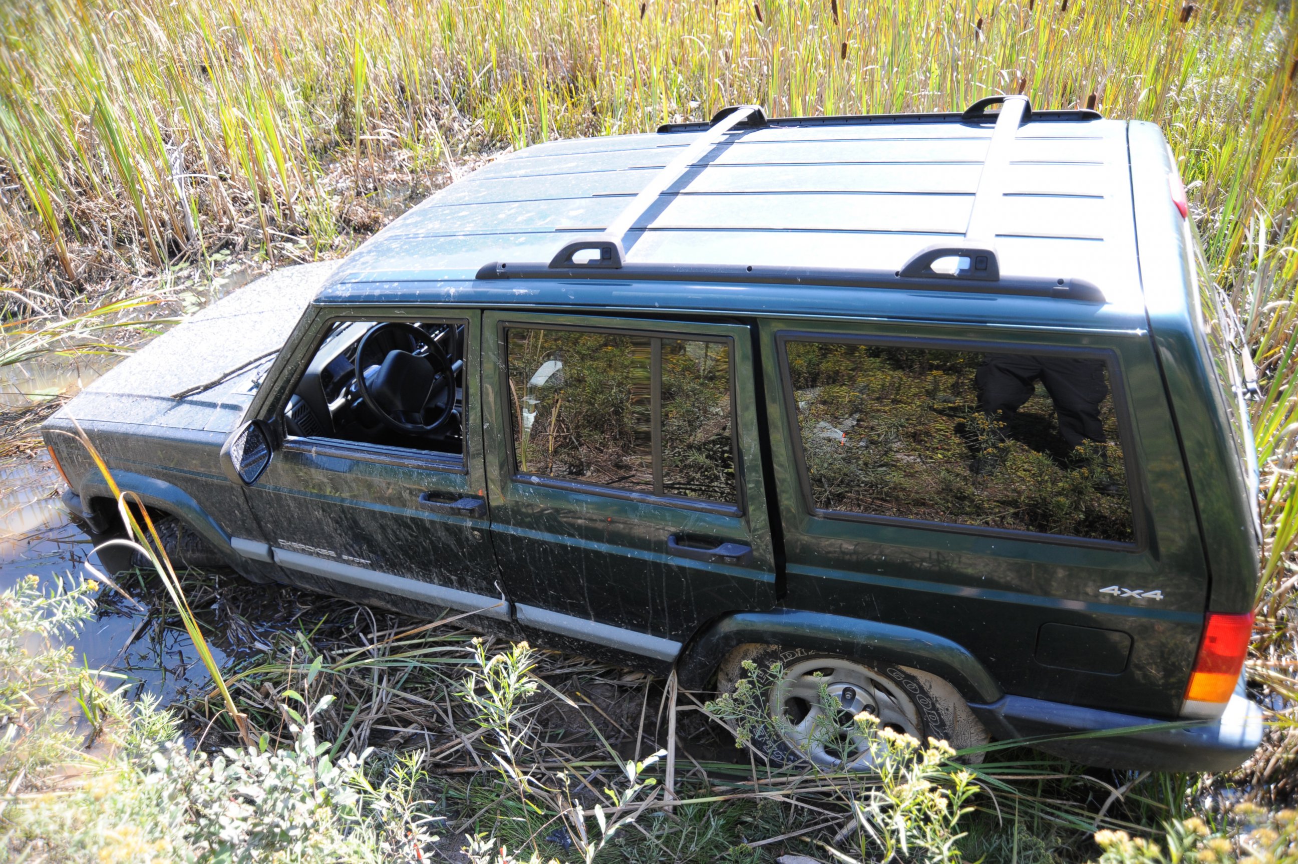 PHOTO: A police photo shows a Jeep that ambush suspect Eric Frein is believed to have driven into a swampy area and abandoned after the Sept. 12 shooting in Blooming Grove, Pa.