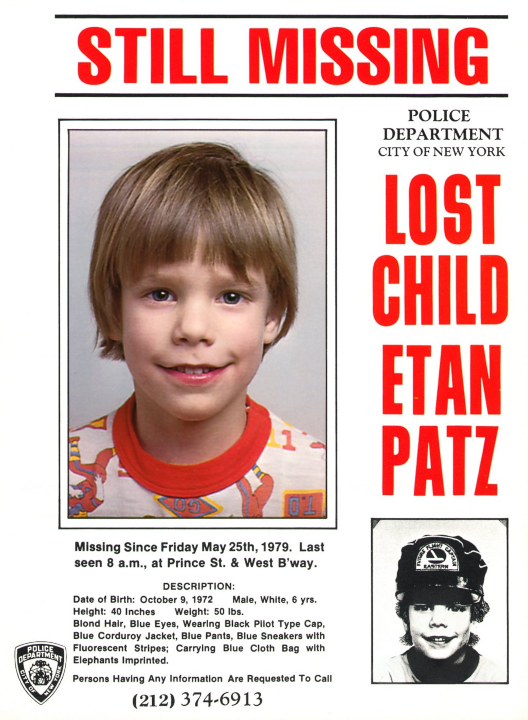 PHOTO: An undated image shows a flyer distributed by the New York Police Department showing Etan Patz who vanished in New York on May 25, 1979.