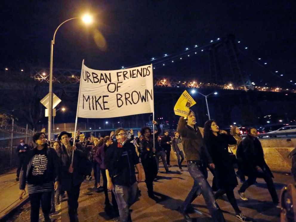 PHOTO: Protesters walk on the FDR Drive during a march in support of the people of Ferguson on the second night of protests after a Missouri grand jury refused to indict police officer Darren Wilson for shooting Michael Brown, in New York, Nov. 25, 2014.