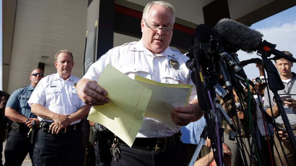 PHOTO: Ferguson Police Chief Thomas Jackson releases the name of the the officer accused of fatally shooting an unarmed black teenager, Aug. 15, 2014, in Ferguson, Mo. 