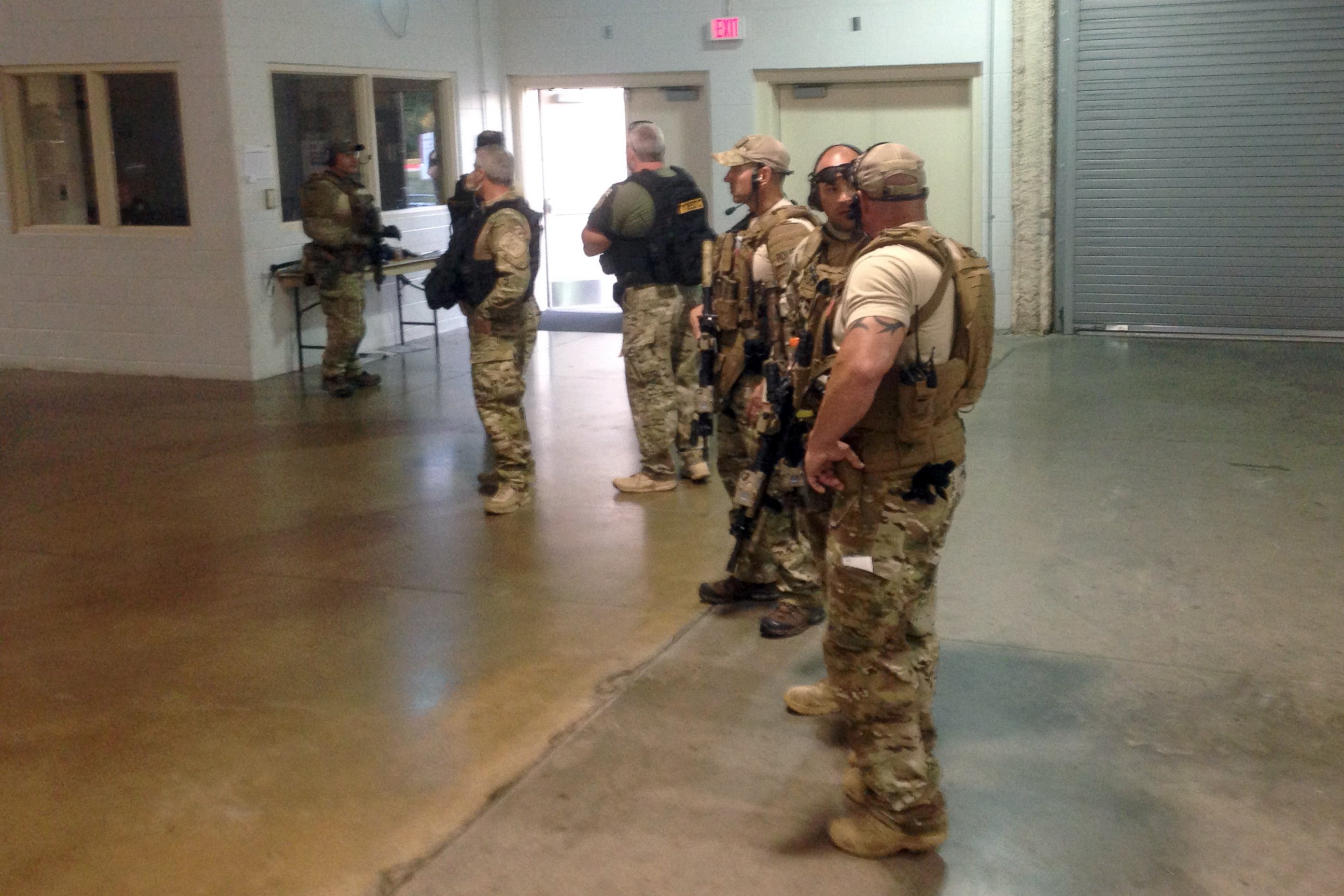 PHOTO: Members of the Garland Police Department are stand inside the Curtis Culwell Center on Sunday, May 3, 2015, in Garland, Texas.