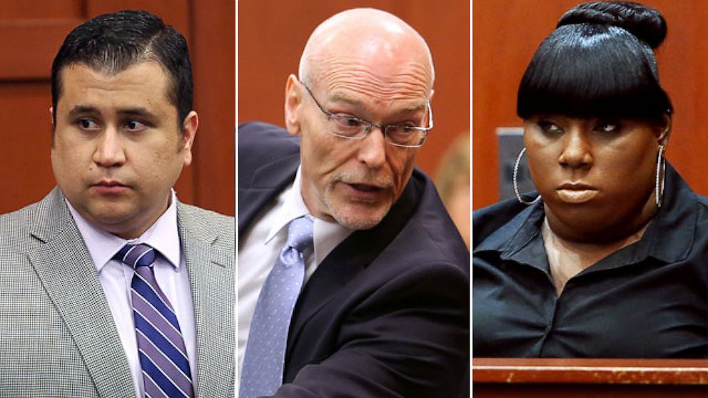 George Zimmerman, Don West and Rachel Jeantel are shown in this image.