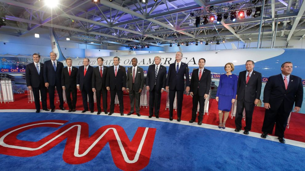 Republican presidential candidates take the stage during the CNN Republican presidential debate at the Ronald Reagan Presidential Library and Museum, Sept. 16, 2015, in Simi Valley, Calif. 