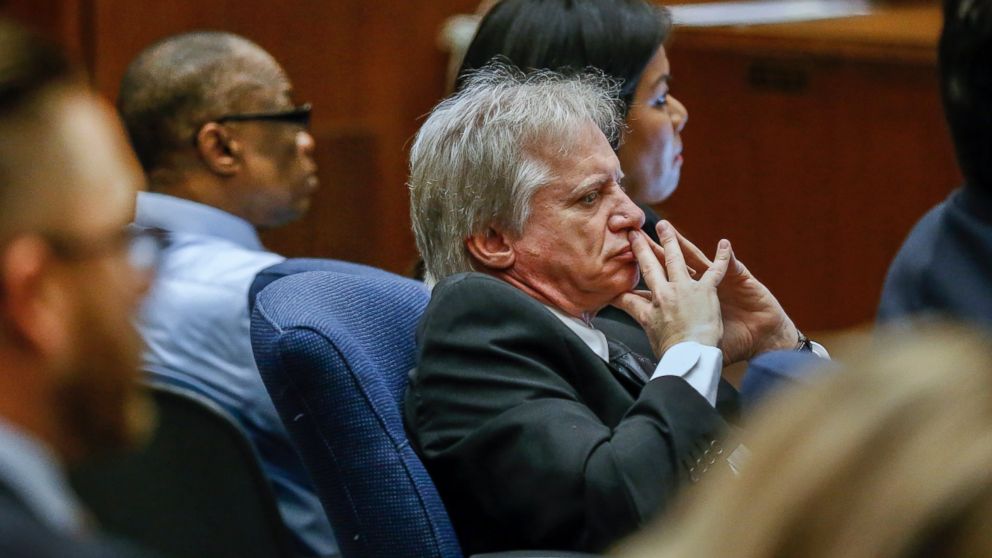 PHOTO: Lonnie Franklin Jr., left rear, appears with his defense attorney Seymour Amster, center, in Los Angeles Superior Court for opening statements in his trial on Feb. 16, 2016.
