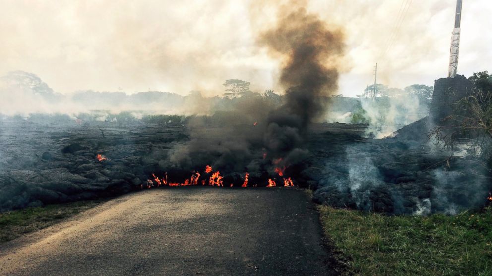 PHOTO: The lava flow from Kilauea Volcano that began June 27 is seen as it crosses Apaa Street near the town of Pahoa on the Big Island of Hawaii in this, Oct. 24, 2014, photo from the U.S. Geological Survey.