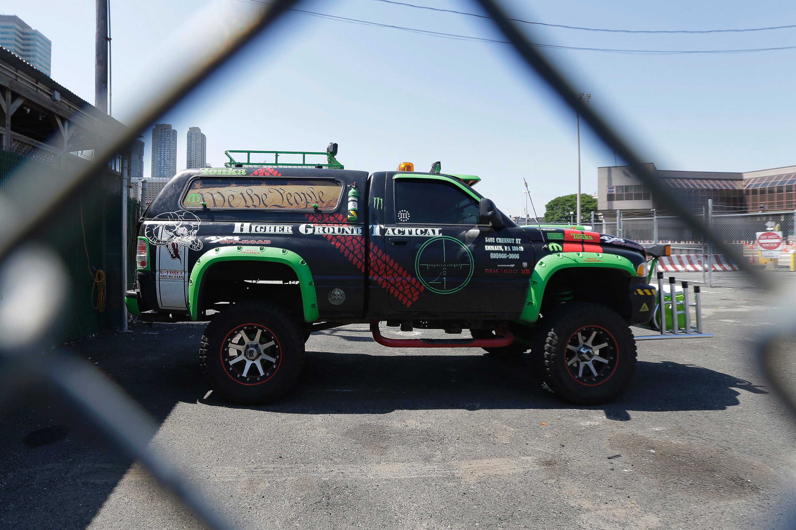 PHOTO: A vehicle belonging to a group of people arrested on weapon charges sits in the Port Authority Police Department impound lot a day after the group was stopped prior to entering the Holland Tunnel, June 22, 2016, in Jersey City, N.J.