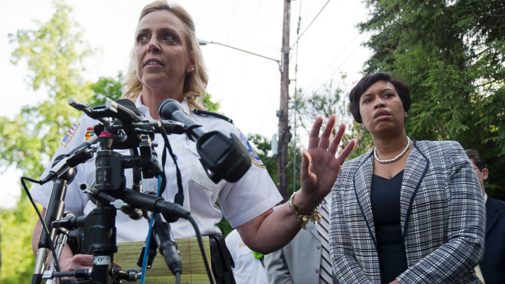 PHOTO: District of Columbia Police Chief Cathy Lanier talks to reporters about a fire at a home in Northwest Washington, May 14, 2015, where four people were found dead after firefighters entered the building.