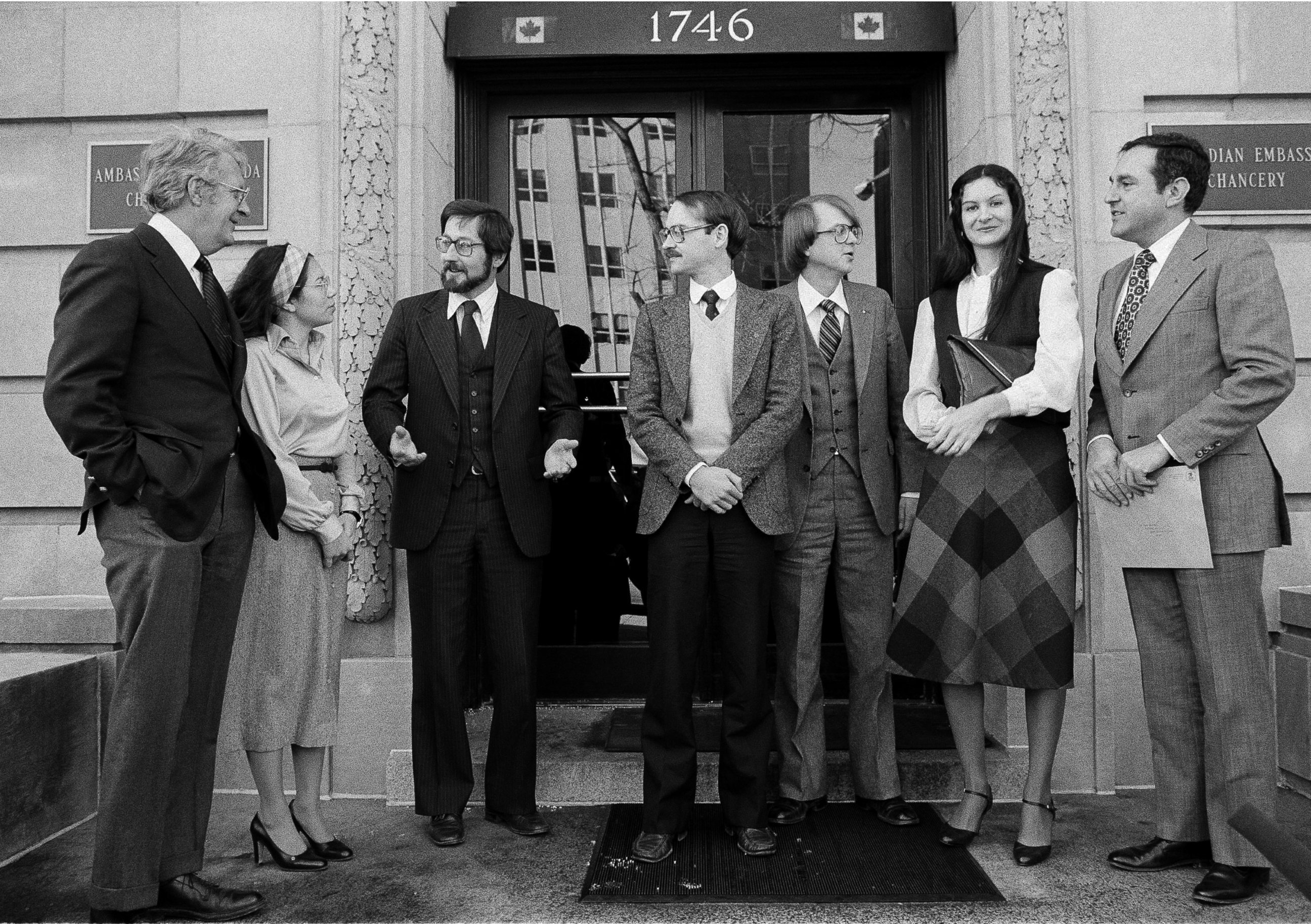 PHOTO: Five of the six escapees went to the Canadian Embassy in Washington to thank the Canadians for their help in escaping from Iran, Feb. 5, 1980.
