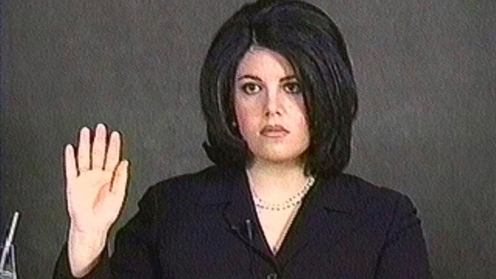 Monica Lewinsky is pictured in a video grab as she is sworn in for her deposition on Feb. 1, 1999. 
