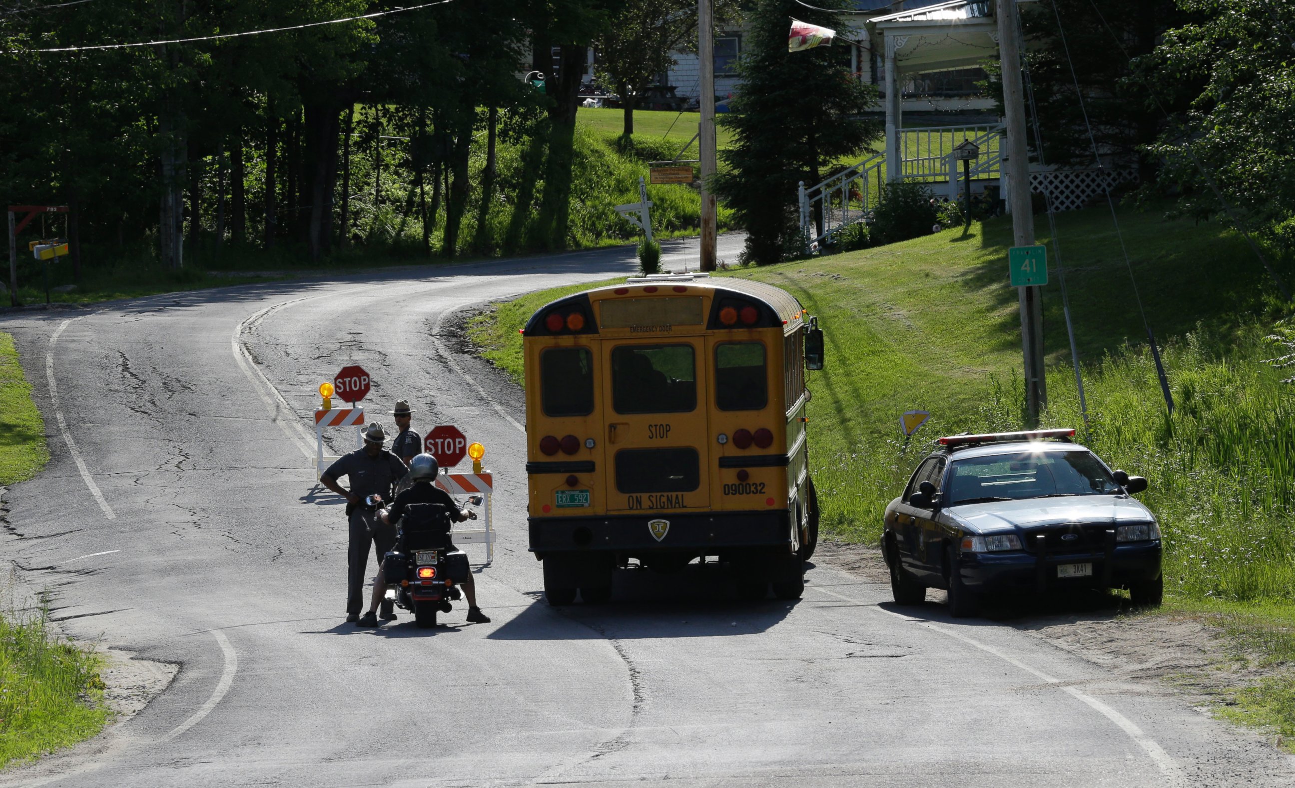 PHOTO: New York State officers stand guard near the site where one of two convicted murderers that escaped from an upstate maximum-security prison, Richard Matt, was shot, June 26, 2015, in Malone, N.Y.