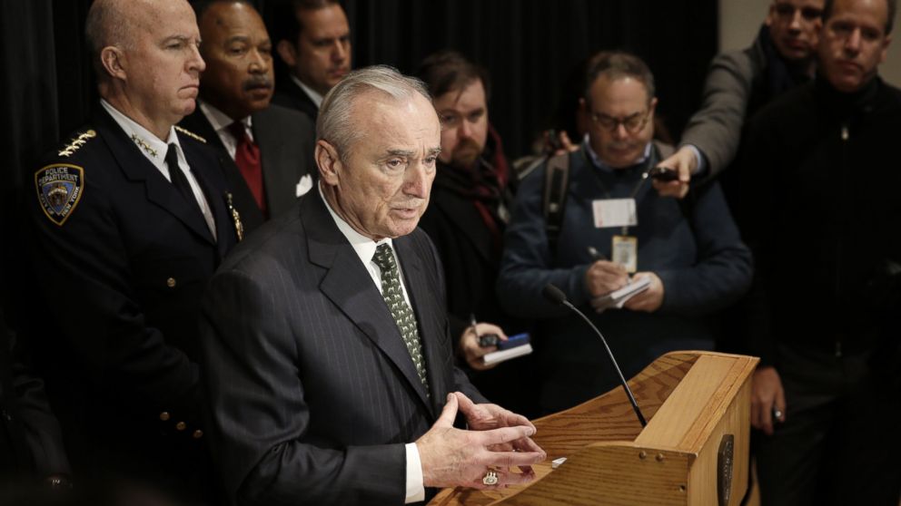 New York City Police Commissioner Bill Bratton speaks to reporters after an NYPD swearing-in ceremony in New York on Jan. 7, 2015.