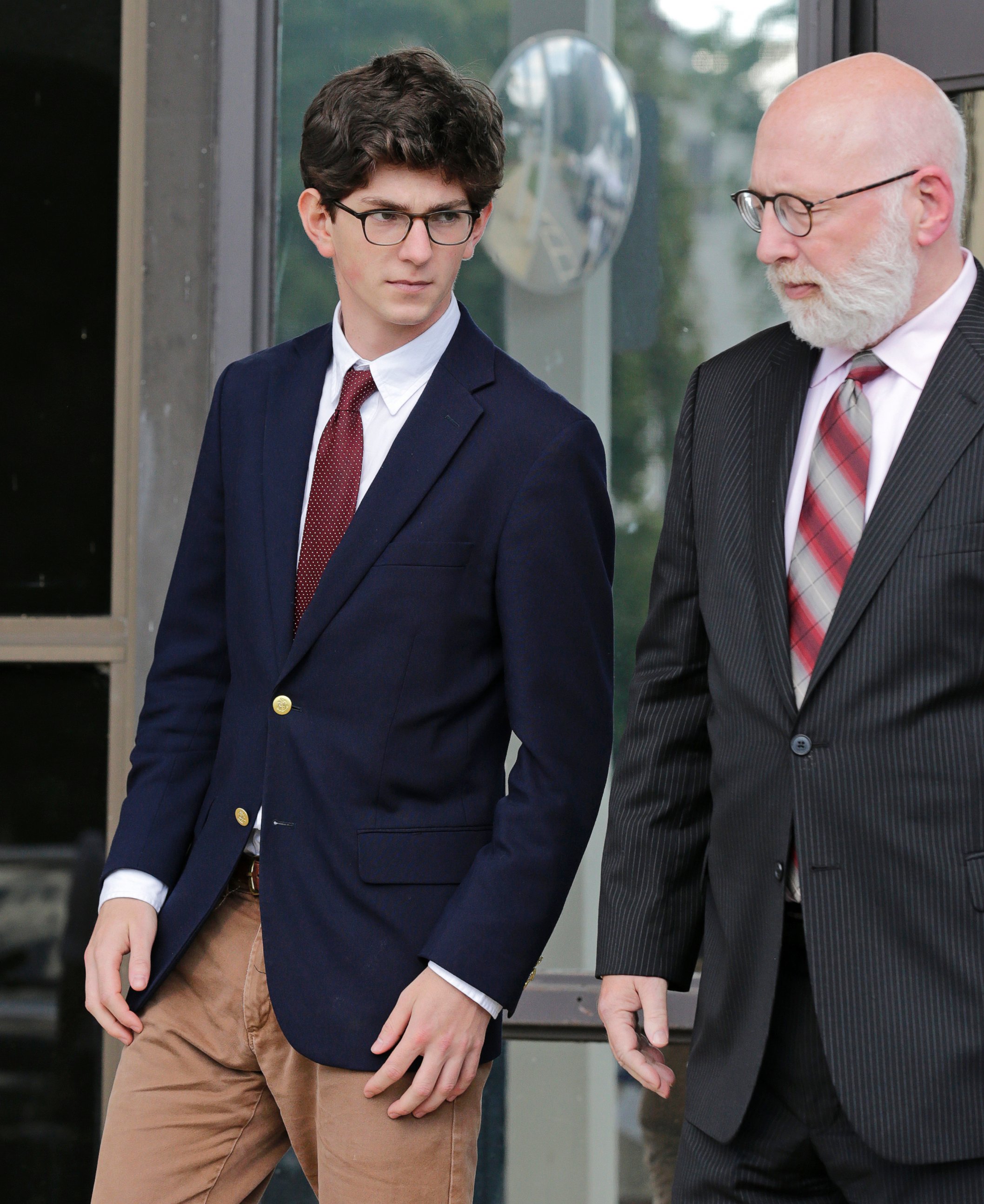 PHOTO: Former St. Paul's School student Owen Labrie leavers court with his attorney J.W. Carney at Merrimack Superior Court in Concord, N.H., Aug. 26, 2015.