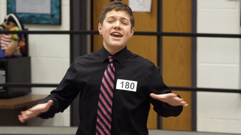 Reat Underwood of Stillwell, Kan., performs a vocal audition for the 45th season of Theatre in the Park in Overland Park, Kan., in this March 12, 2014, photo.