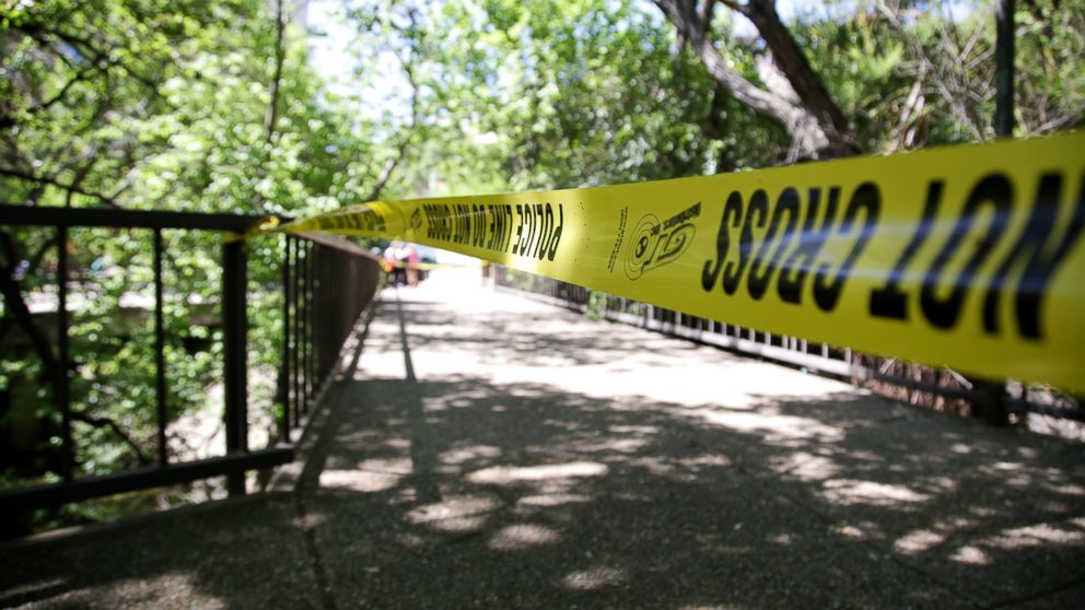 PHOTO: In this photo taken Tuesday morning, April 5, 2016, police tape blocks off an area in Waller Creek on the University of Texas campus in Austin, Texas, where police say a woman was found dead.