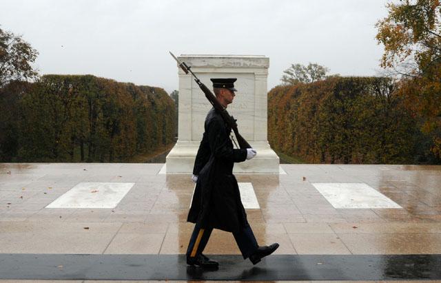 Soldiers Guard the Tomb of Unknowns During Hurricane Sandy