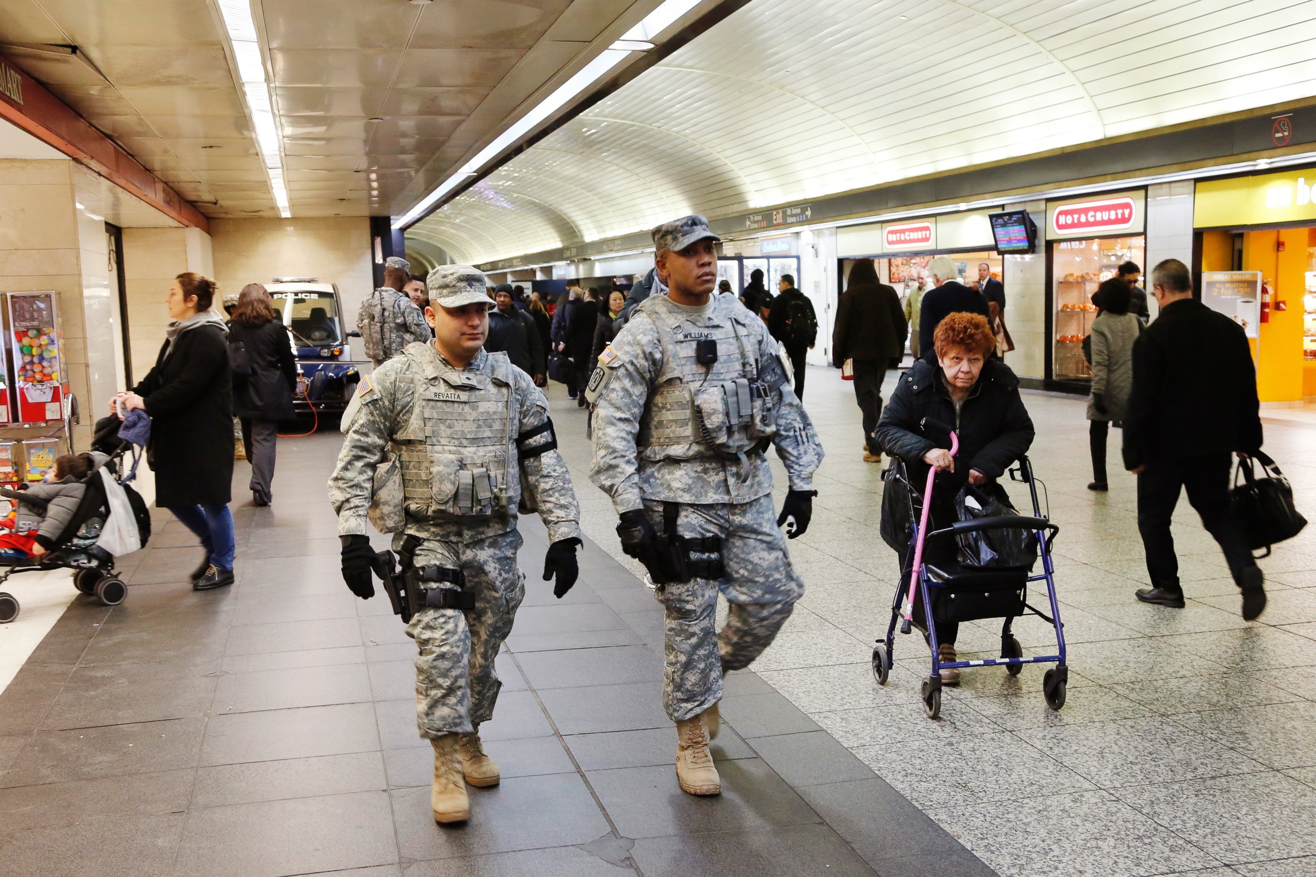 PHOTO: Members of the New York National Guard patrol Penn Station, March 22, 2016, in New York.