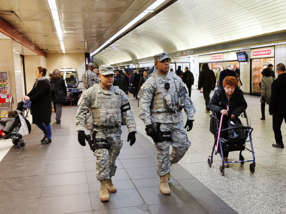 PHOTO: Members of the New York National Guard patrol Penn Station, March 22, 2016, in New York.