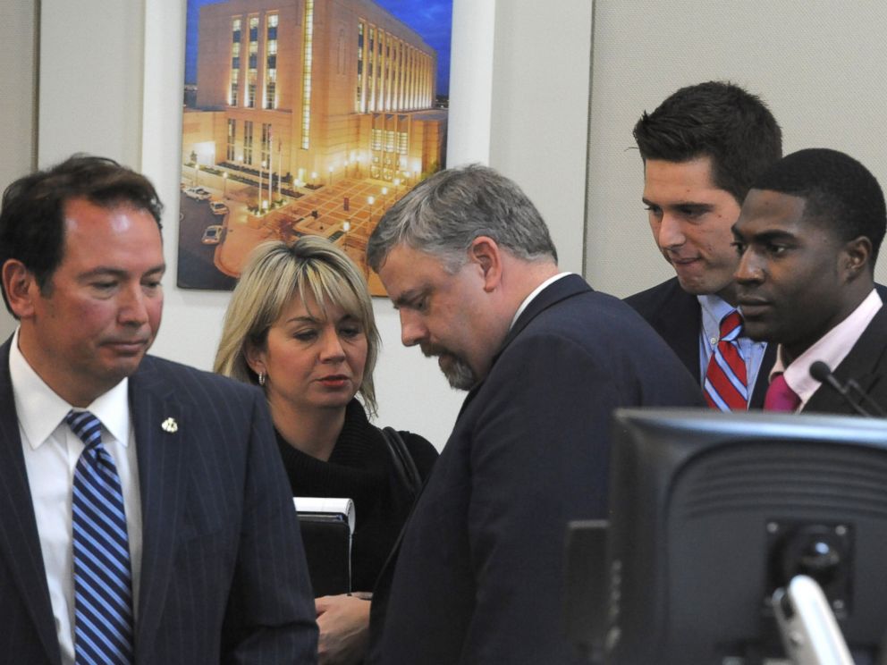 PHOTO: The defense gatherers after the jury was read the charges against Brandon Vandenburg and Cory Batey on Jan. 27, 2015 in Nashville, Tenn.