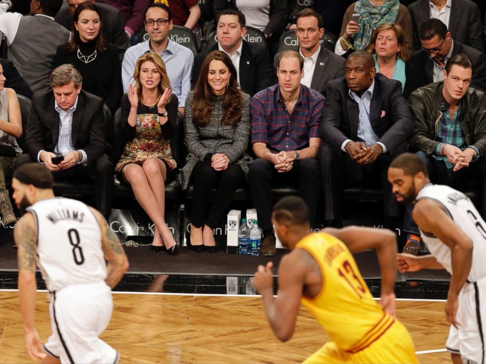 PHOTO: Britain's Prince William, third from right, and Kate, Duchess of Cambridge, during the second half of an NBA basketball game between the Brooklyn Nets and the Cleveland Cavaliers, Dec. 8, 2014, in New York. 