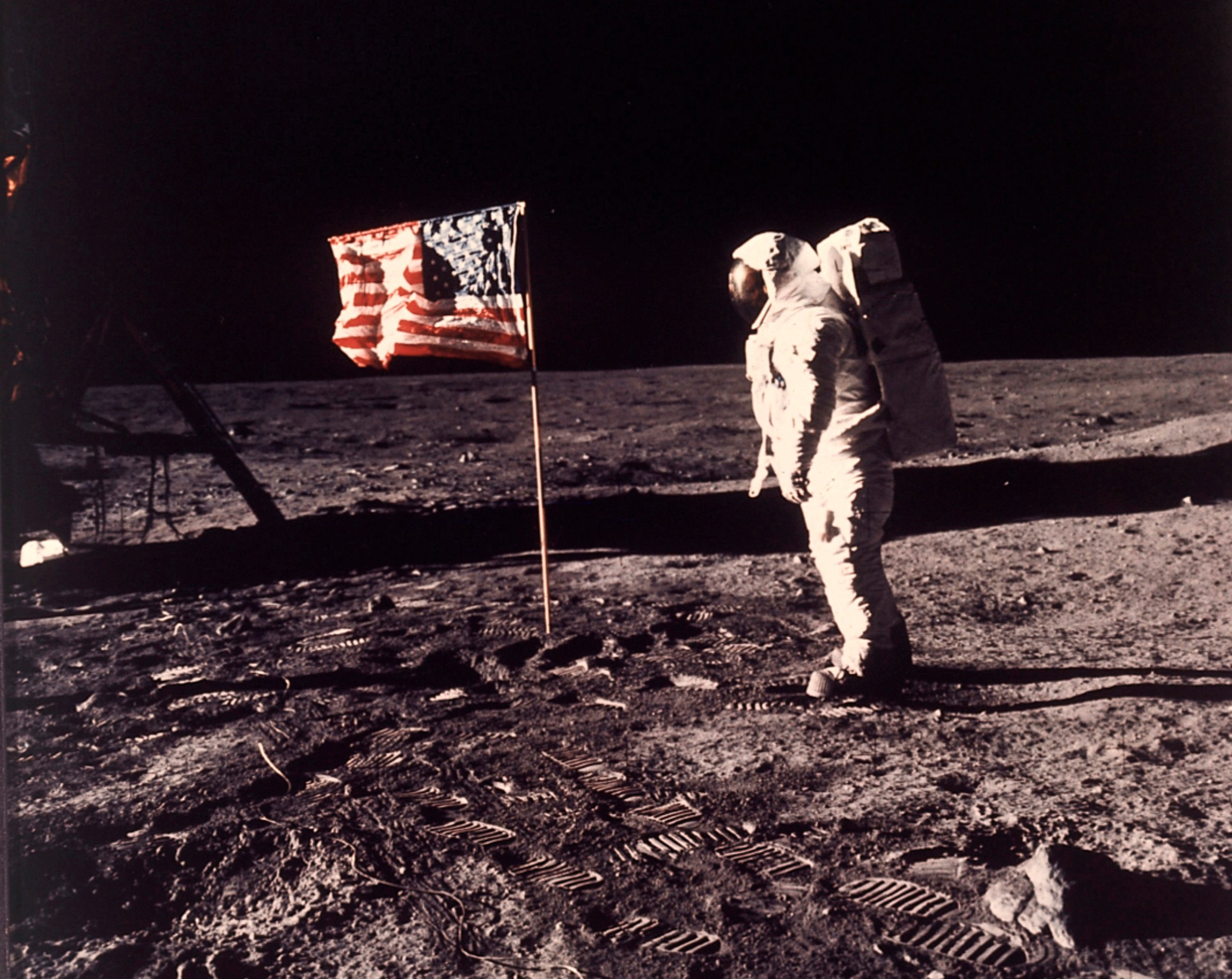 PHOTO: In this image provided by NASA, astronaut Buzz Aldrin poses for a photograph beside the U.S. flag deployed on the moon during the Apollo 11 mission on July 20, 1969. 
