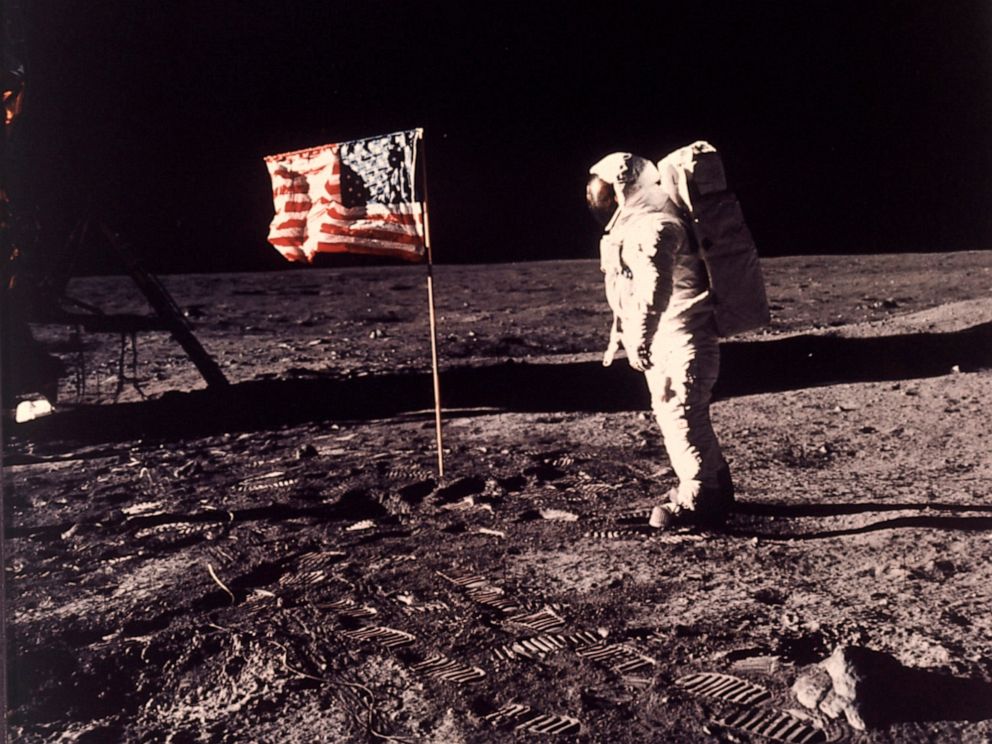 PHOTO: In this image provided by NASA, astronaut Buzz Aldrin poses for a photograph beside the U.S. flag deployed on the moon during the Apollo 11 mission on July 20, 1969.