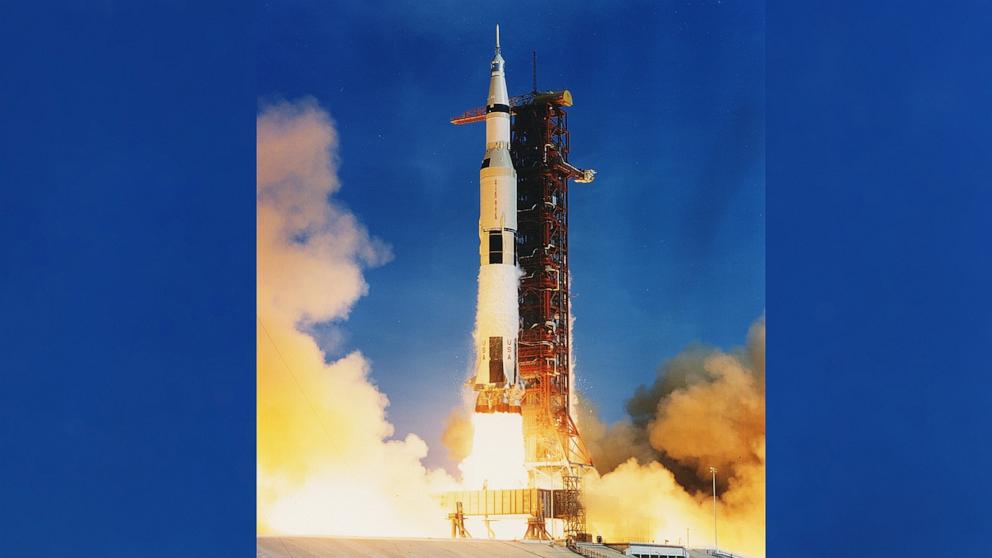 PHOTO: The Apollo 11 Saturn V space rocket lifts off from the Kennedy Space Center in Florida, July 16, 1969.