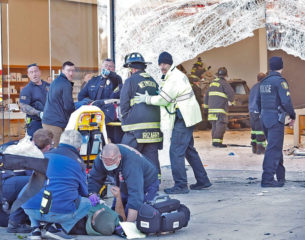 Photo: An SUV crashes into an Apple Store in Hingham, Mass., on Nov. 21, 2022.