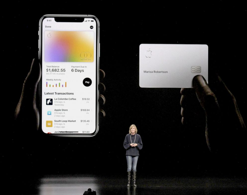 PHOTO: An Apple Inc. official explains Apple Card, a digital credit card available to iPhone users, at an event in Cupertino, Calif., March 25, 2019.