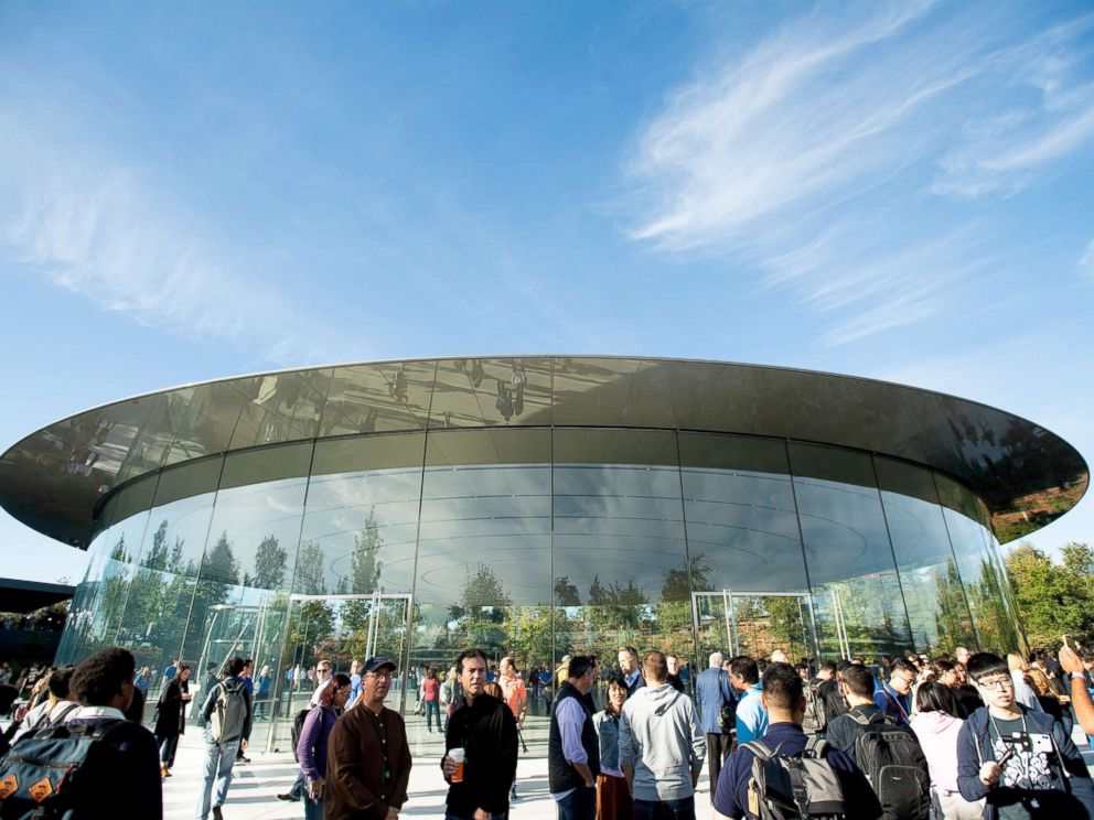 PHOTO: Attendees gather for a product launch event at Apples Steve Jobs Theater, Sept. 12, 2018, in Cupertino, California.