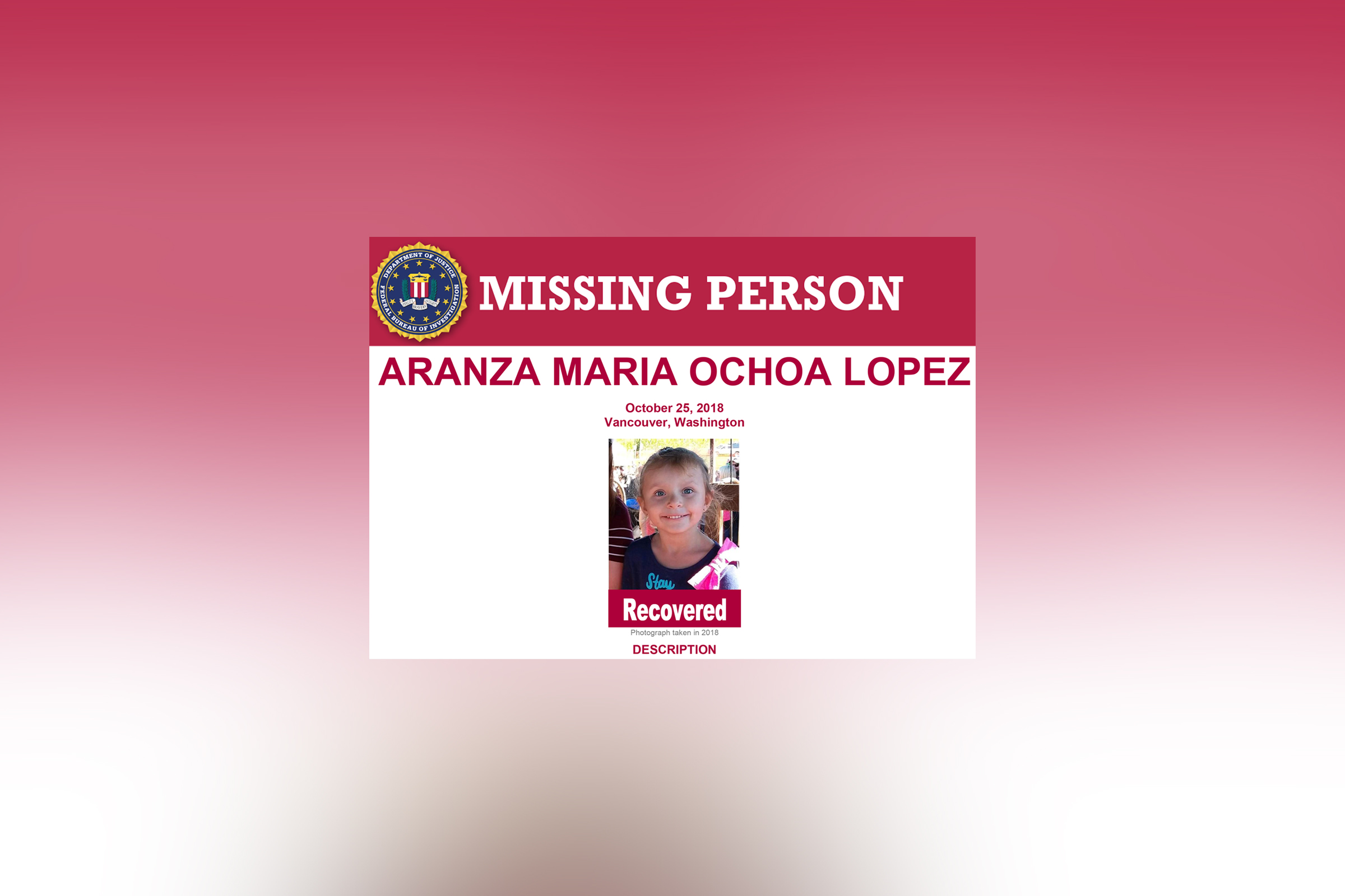 PHOTO: Aranza Maria Ochoa Lopez, who had been missing since 2018, was recently found in Mexico, the FBI said.