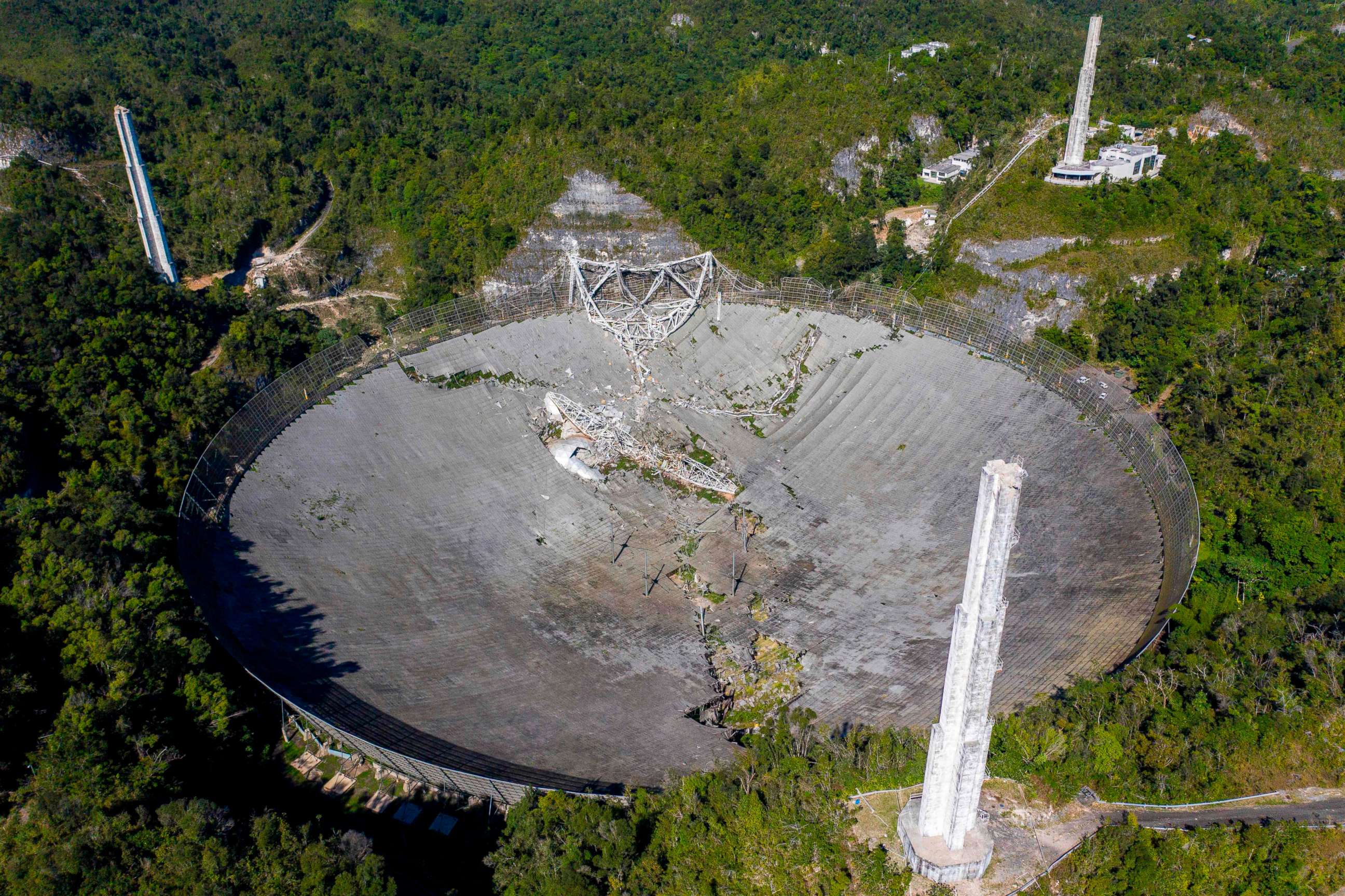 PHOTO: The Arecibo Observatory is seen collapsed after one of the main cables holding the structure broke in Arecibo, Puerto Rico, on Dec. 1, 2020.