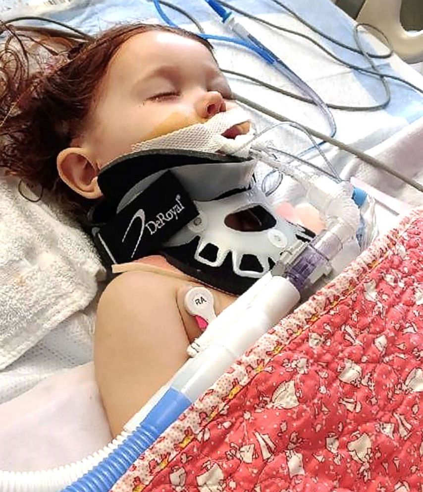 PHOTO: Ariel Salaices, 2, was hit in the head by a stray bullet as she prepared to go down a slide in her backyard in Mountain City, Tenn., March 15, 2019.