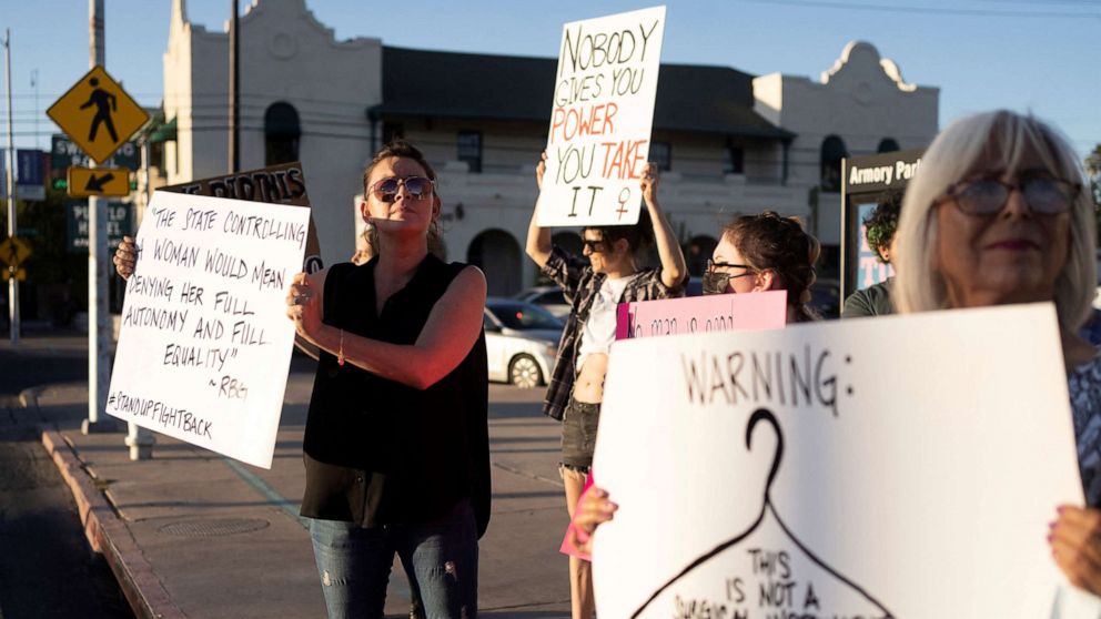 PHOTO: Abortion rights advocates march through downtown Tucson, Ariz., May 14, 2022.