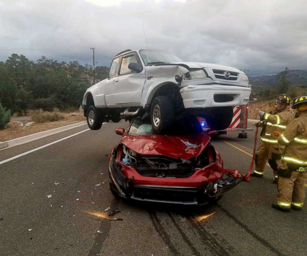 PHOTO: Firefighters responded to reports of a three-vehicle crash in Prescott, Ariz., Oct. 7, 2018.