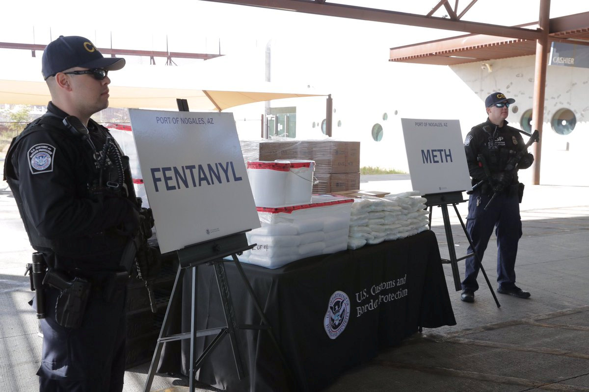 PHOTO: Packets of fentanyl and methamphetamine, which U.S. Customs and Border Protection say they seized from a truck crossing into Arizona from Mexico, is on display during a news conference at the Port of Nogales, Ariz., Jan. 31, 2019.