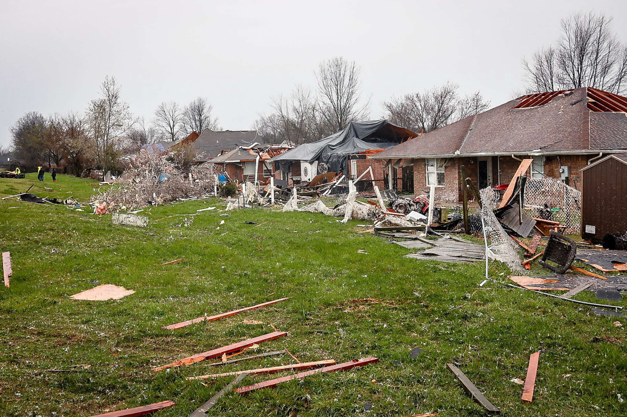 PHOTO: A row of houses behind George Elementary School in Springdale, Ark.. heavily damaged by a tornado, March 30, 2022.