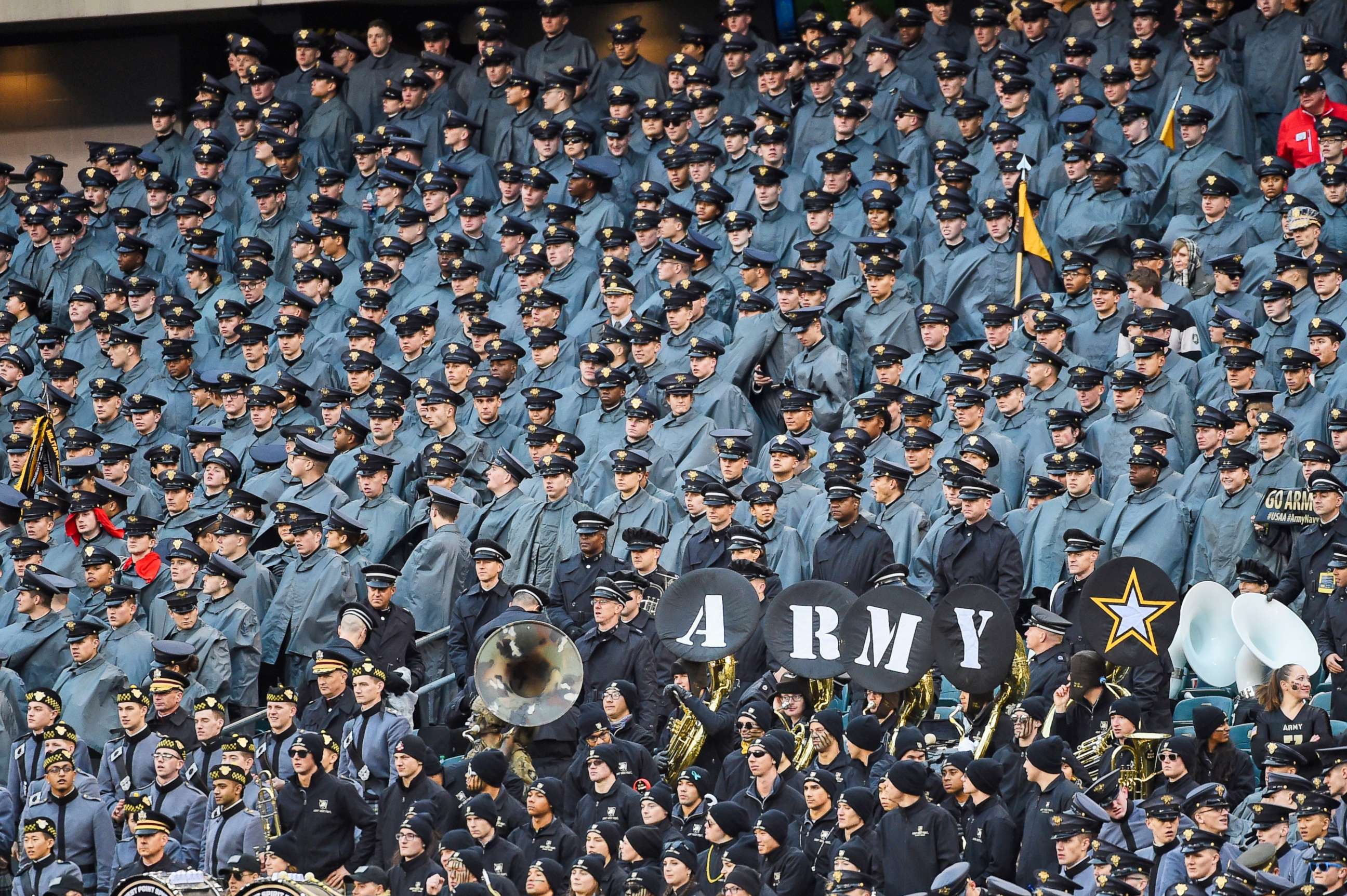 PHOTO: Army Black Knights band performs during the Army-Navy game on December 14, 2019 at Lincoln Financial Field in Philadelphia.