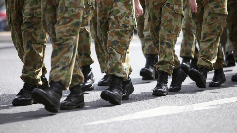 PHOTO: Soldiers in boots are pictured marching in uniform in this undated stock photo.