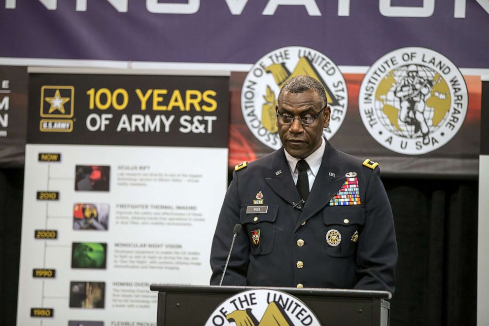 PHOTO: U.S. Army Maj. Gen. Cedric T. Wins, commanding general of U.S. Army Research, Development and Engineering Command, speaks at a symposium in Huntsville, Ala., Mar. 27, 2018.