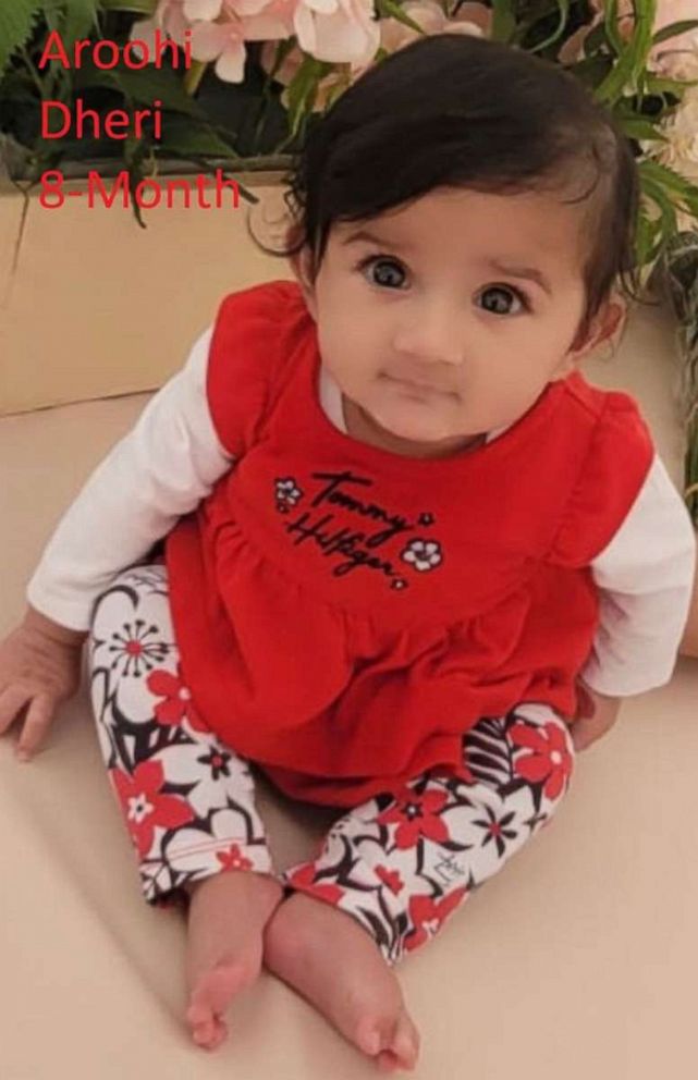 PHOTO: 8-month-old Aroohi Dheri is pictured in an image posted by Merced County Sheriff's Office via Facebook. She, along with her parents, Jasdeep Singh and Jasleen Kaur, were taken against their will from a Merced County, Calif. business. 