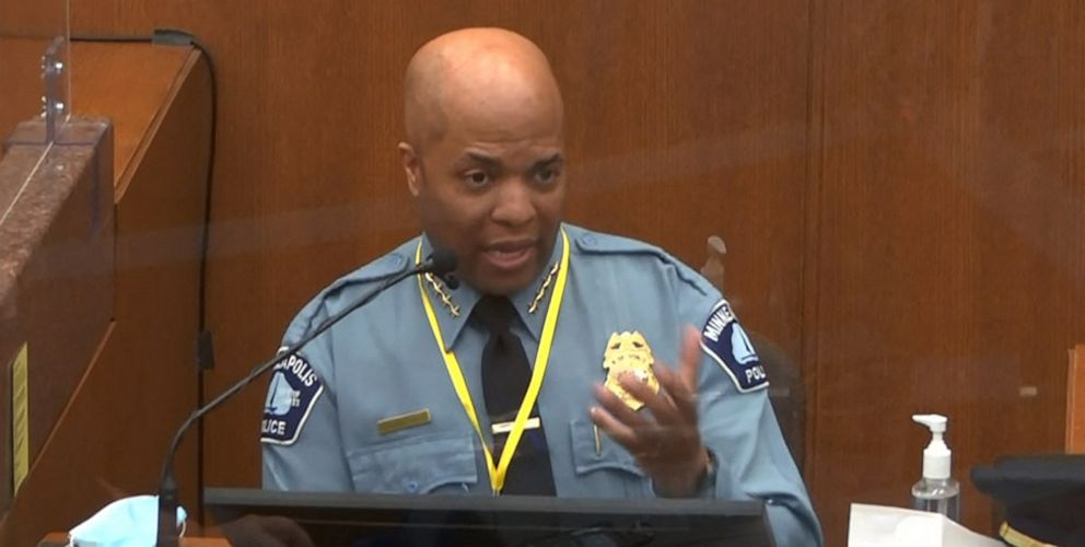 PHOTO: Minneapolis Police Chief Medaria Arradondo testifies at the trial of former police officer Derek Chauvin charged in George Floyd's death in Minneapolis on March 29, 2021.